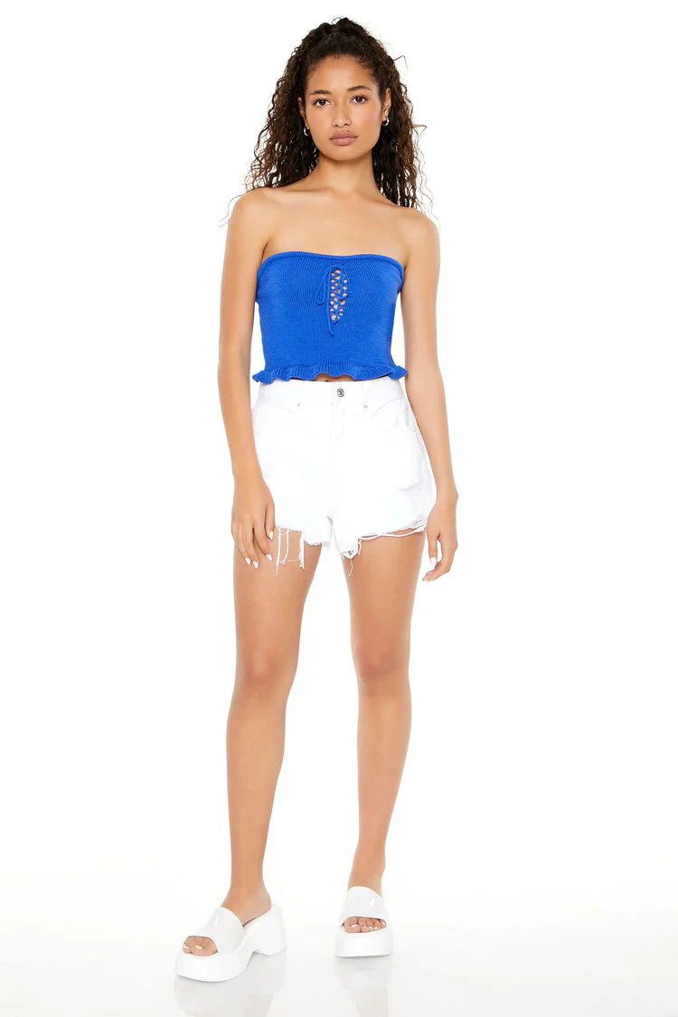 Sweater-Knit Ruffle Tube Top - Image 9