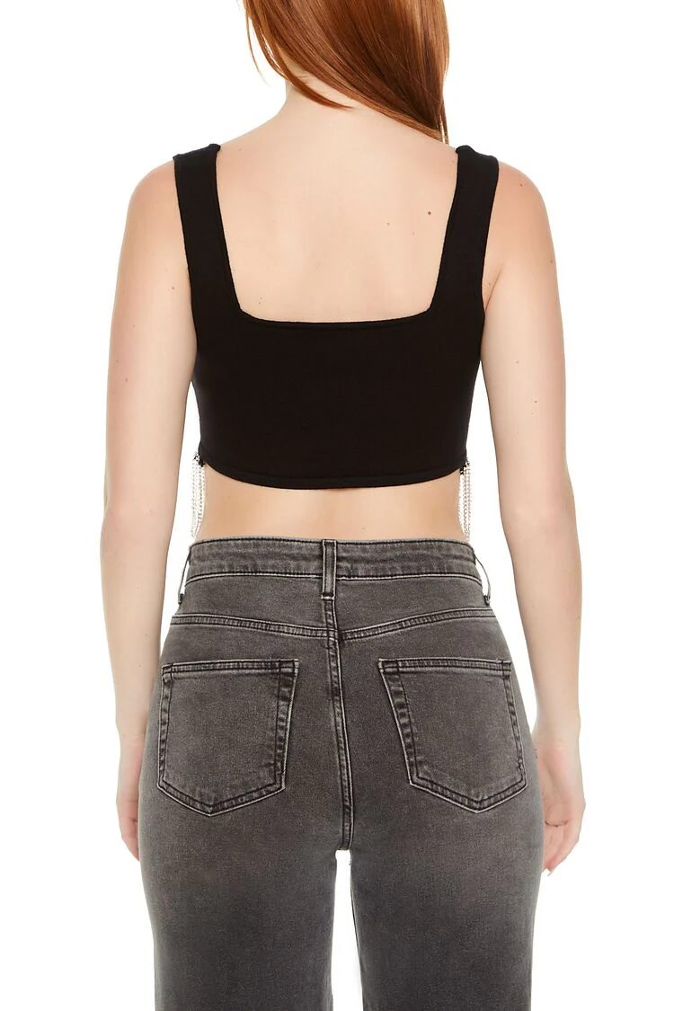 Rhinestone Sweater-Knit Crop Top - Image 3