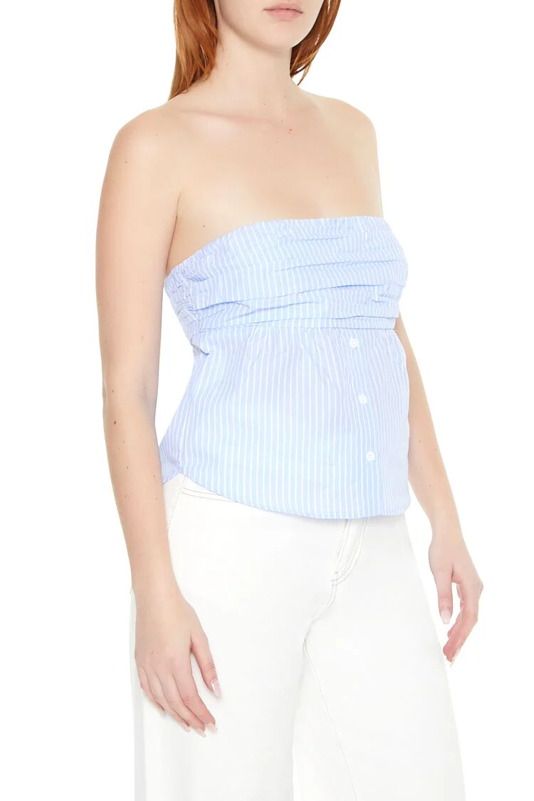 Pinstriped Poplin Strapless Top - Image 2