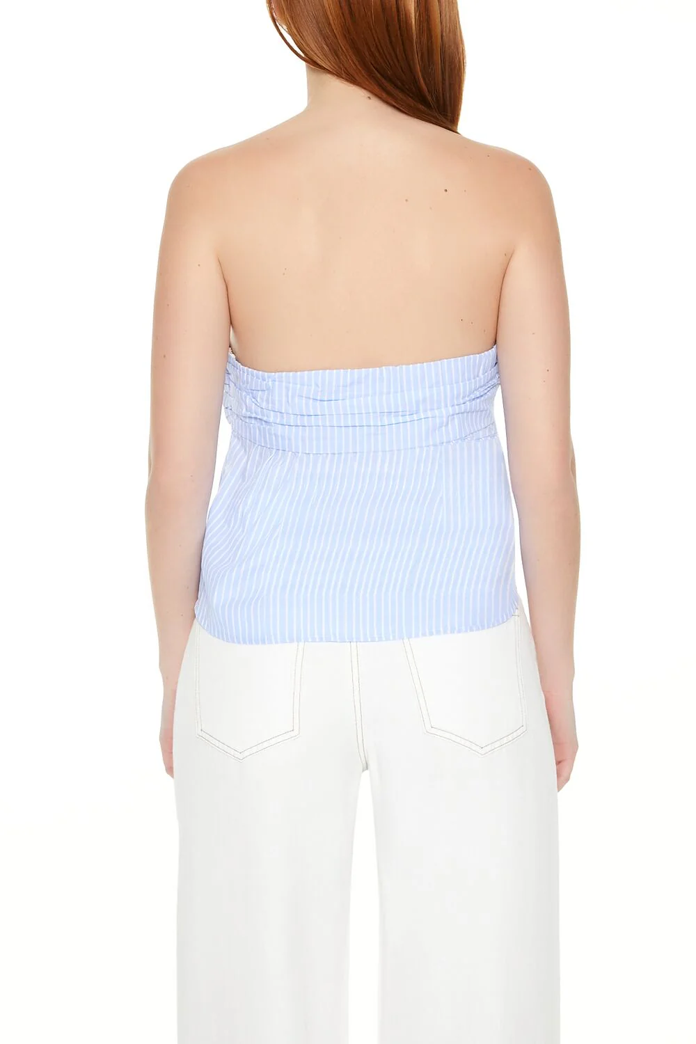Pinstriped Poplin Strapless Top - Image 3