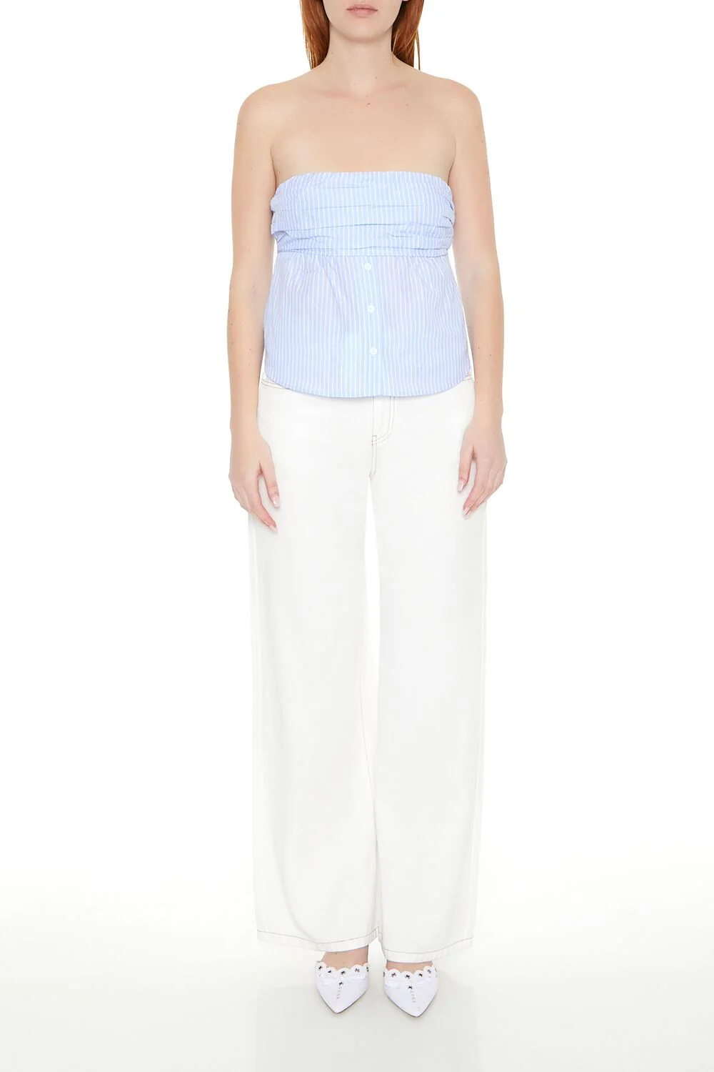 Pinstriped Poplin Strapless Top - Image 4
