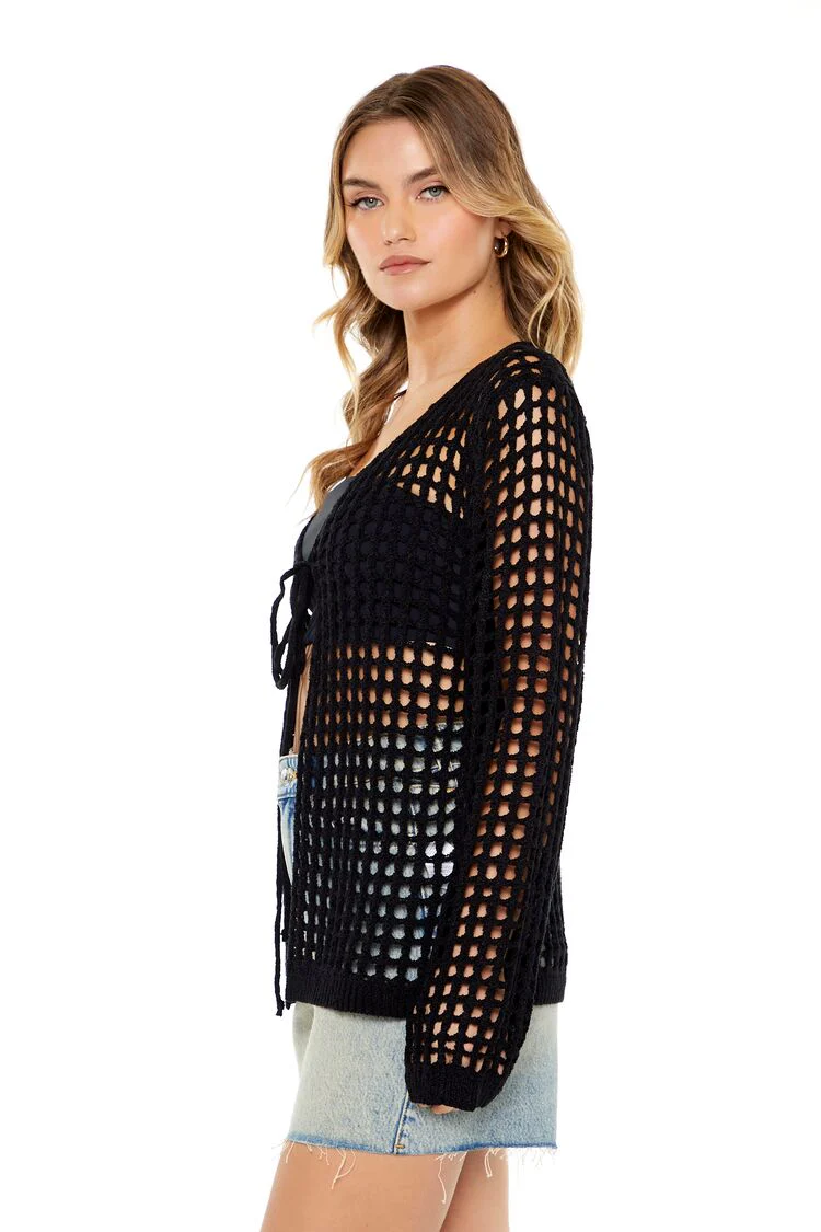 Sheer Crochet Cardigan Sweater - Image 2