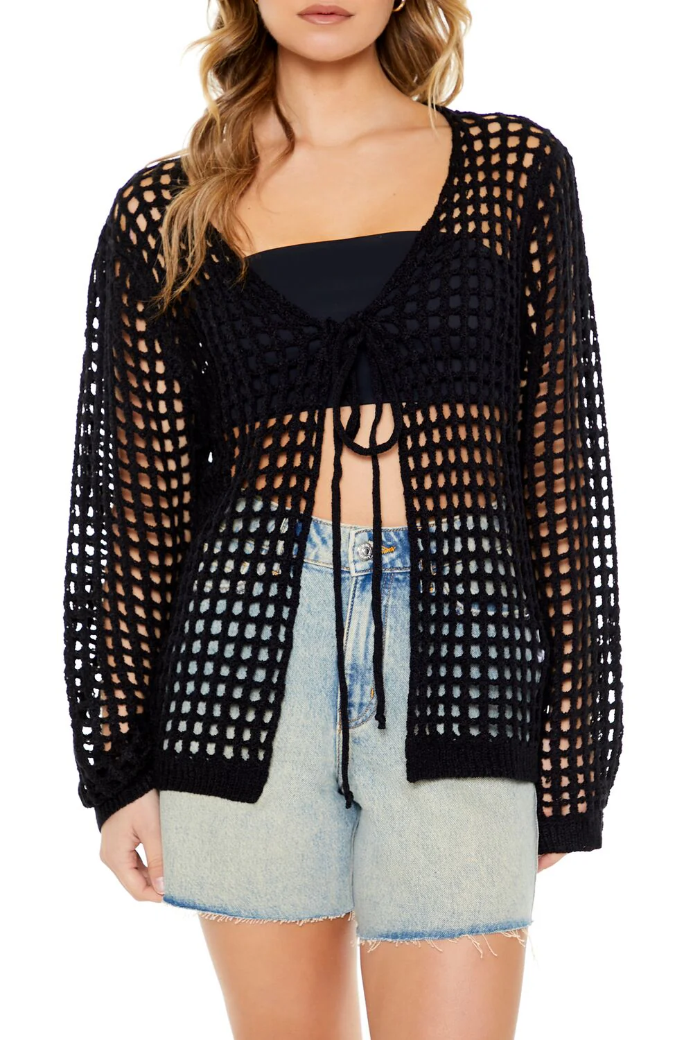 Sheer Crochet Cardigan Sweater - Image 5