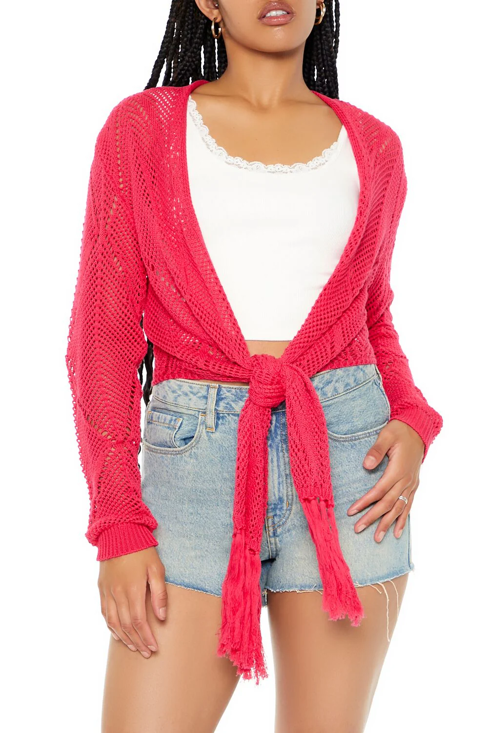 Open-Knit Tie-Front Sweater - Image 11