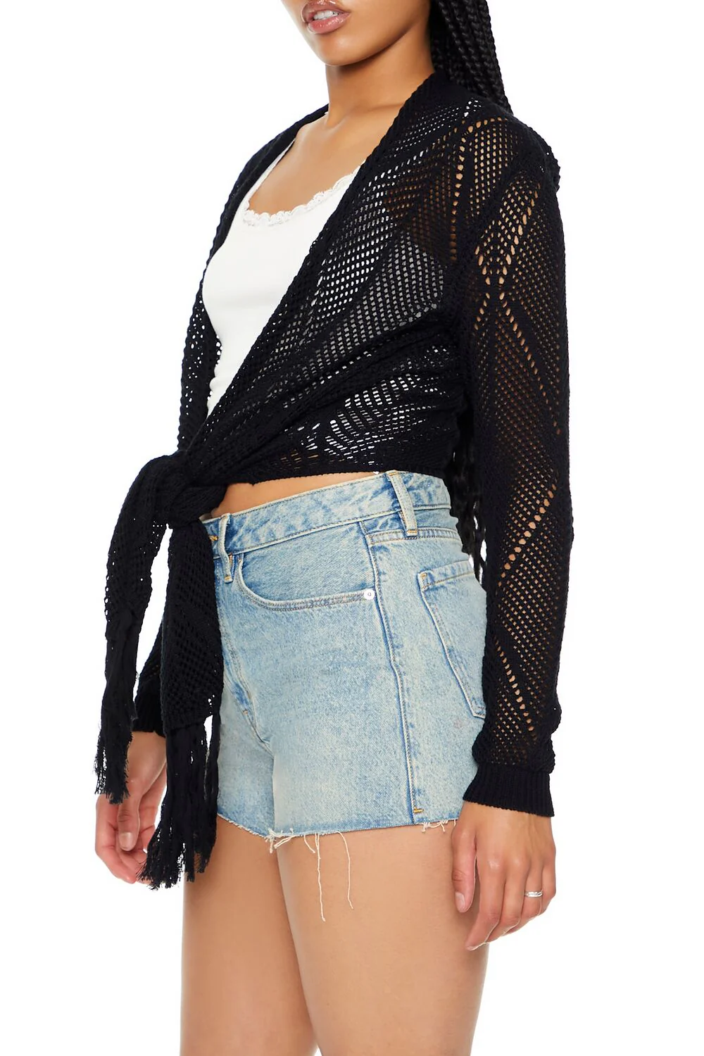 Open-Knit Tie-Front Sweater - Image 2