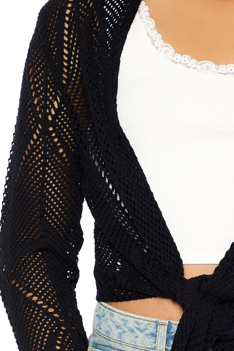 Open-Knit Tie-Front Sweater - Image 5