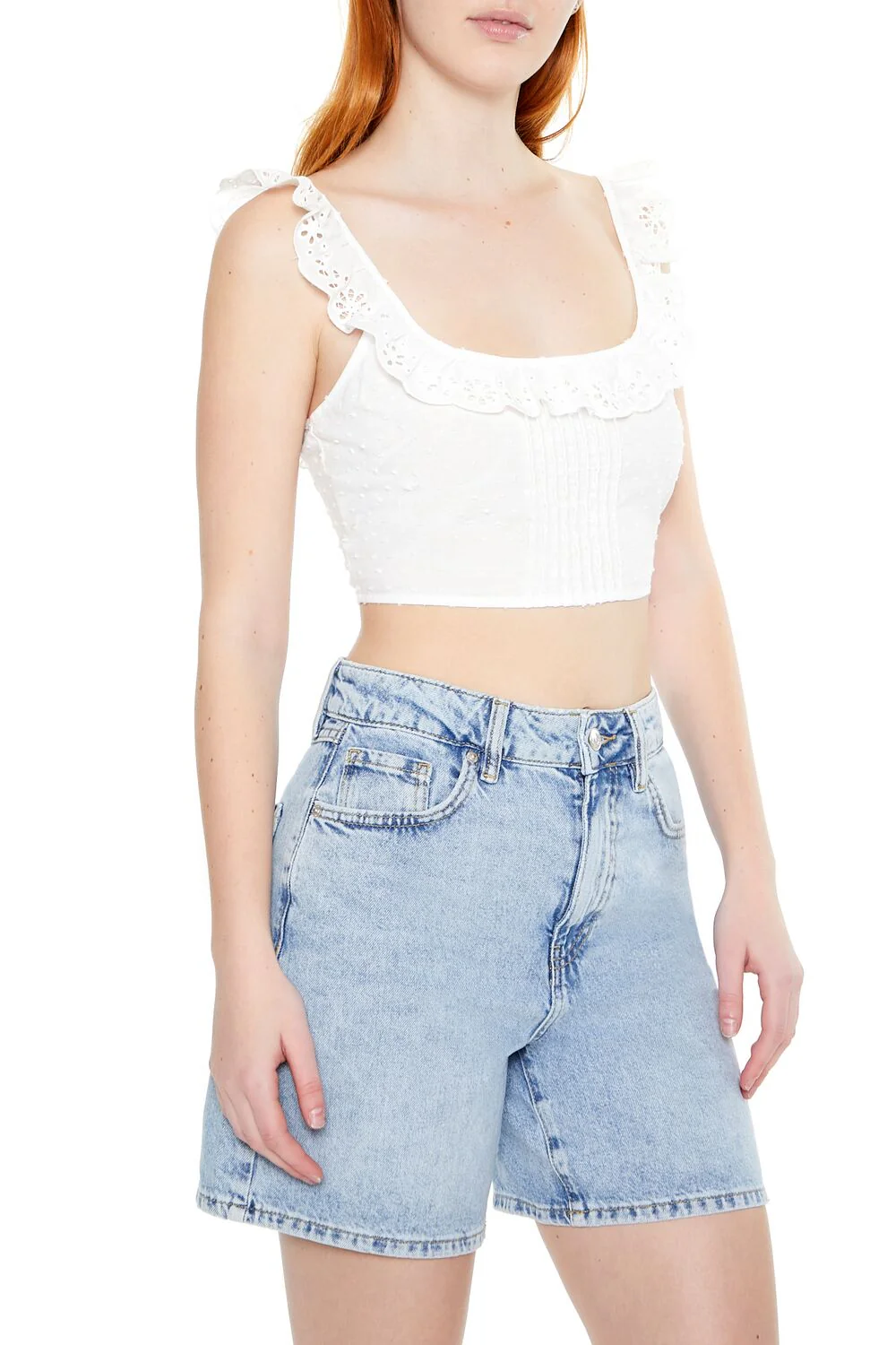 Eyelet Ruffle-Trim Crop Top - Image 2