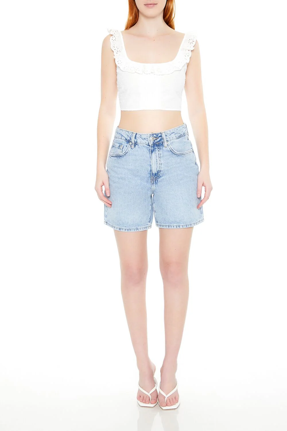 Eyelet Ruffle-Trim Crop Top - Image 4