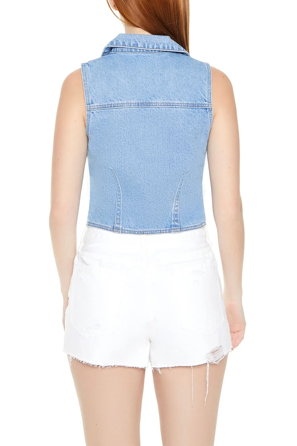 Sleeveless Denim Zip-Up Crop Top - Image 3