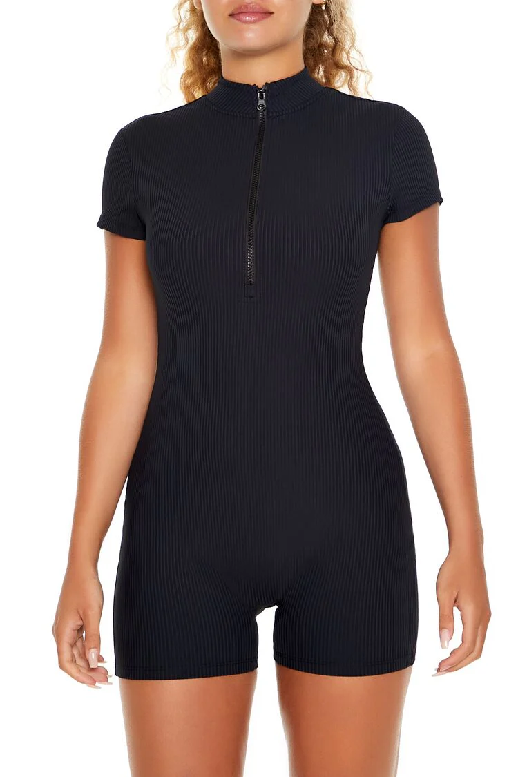 Active Half-Zip Mock Neck Romper - Image 2