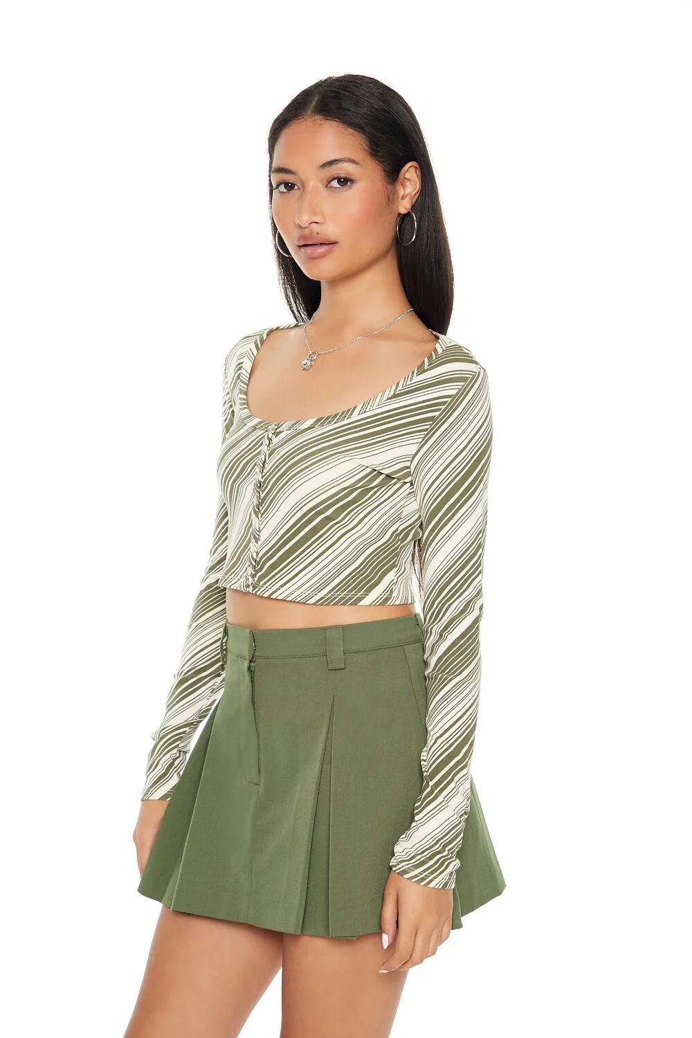 Striped Button-Front Crop Top - Image 2