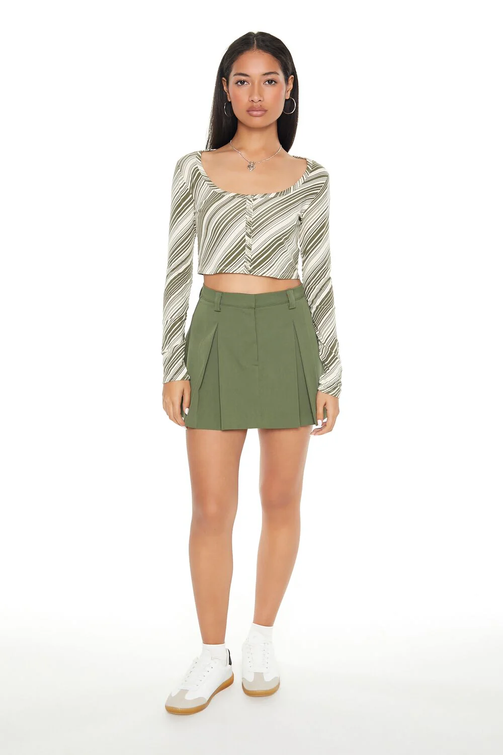 Striped Button-Front Crop Top - Image 4