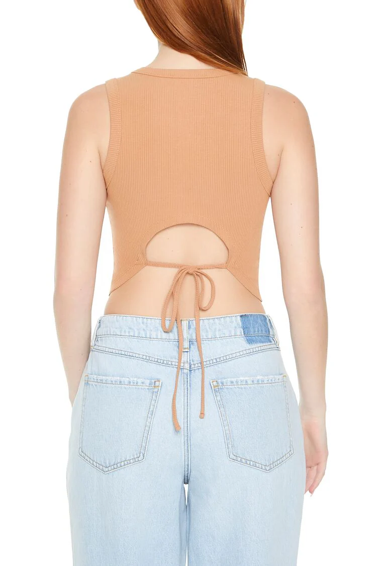Cropped Cutout Tie-Back Tank Top - Image 3