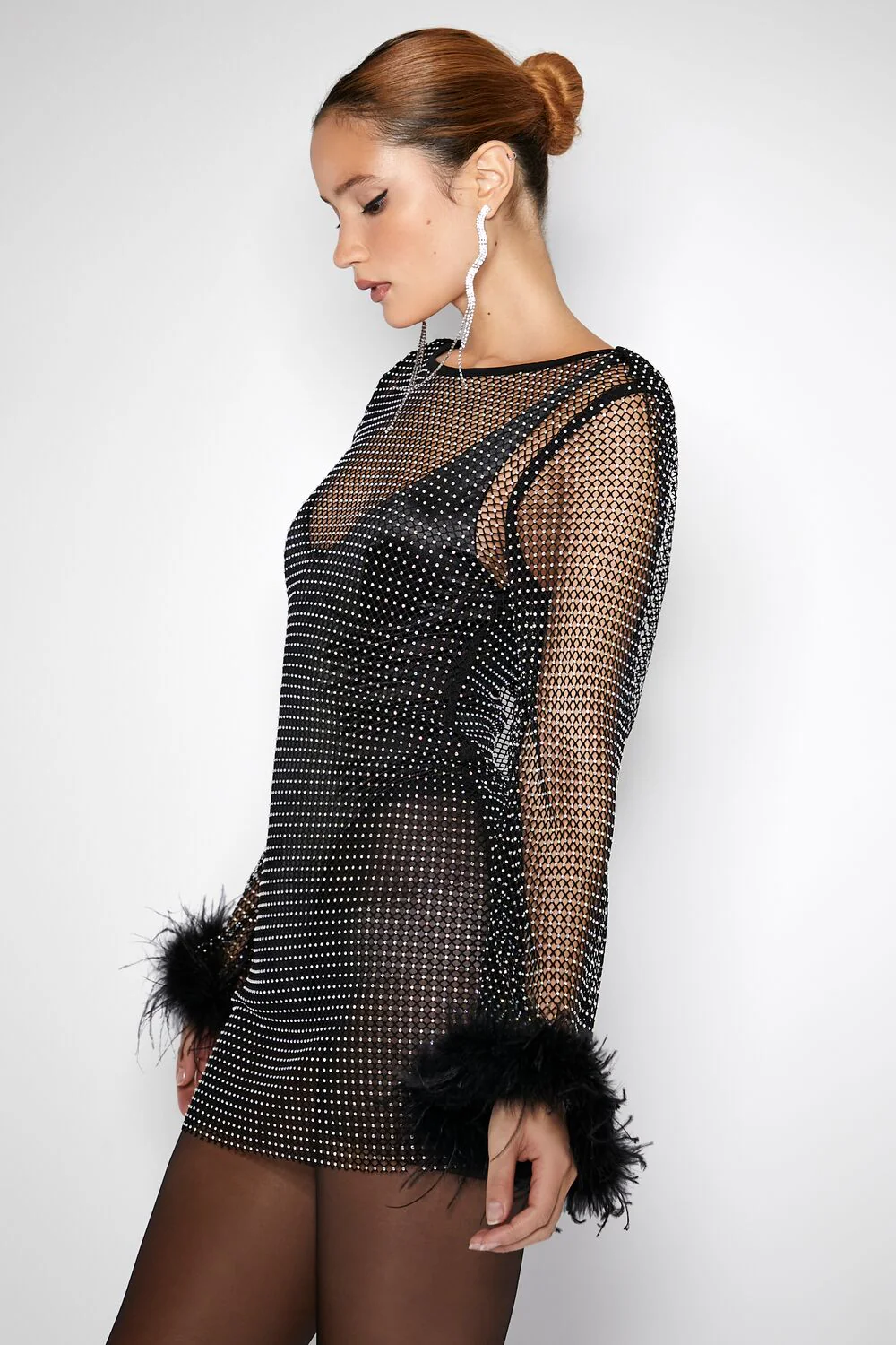 Feather-Trim Mini Chain Dress - Image 3