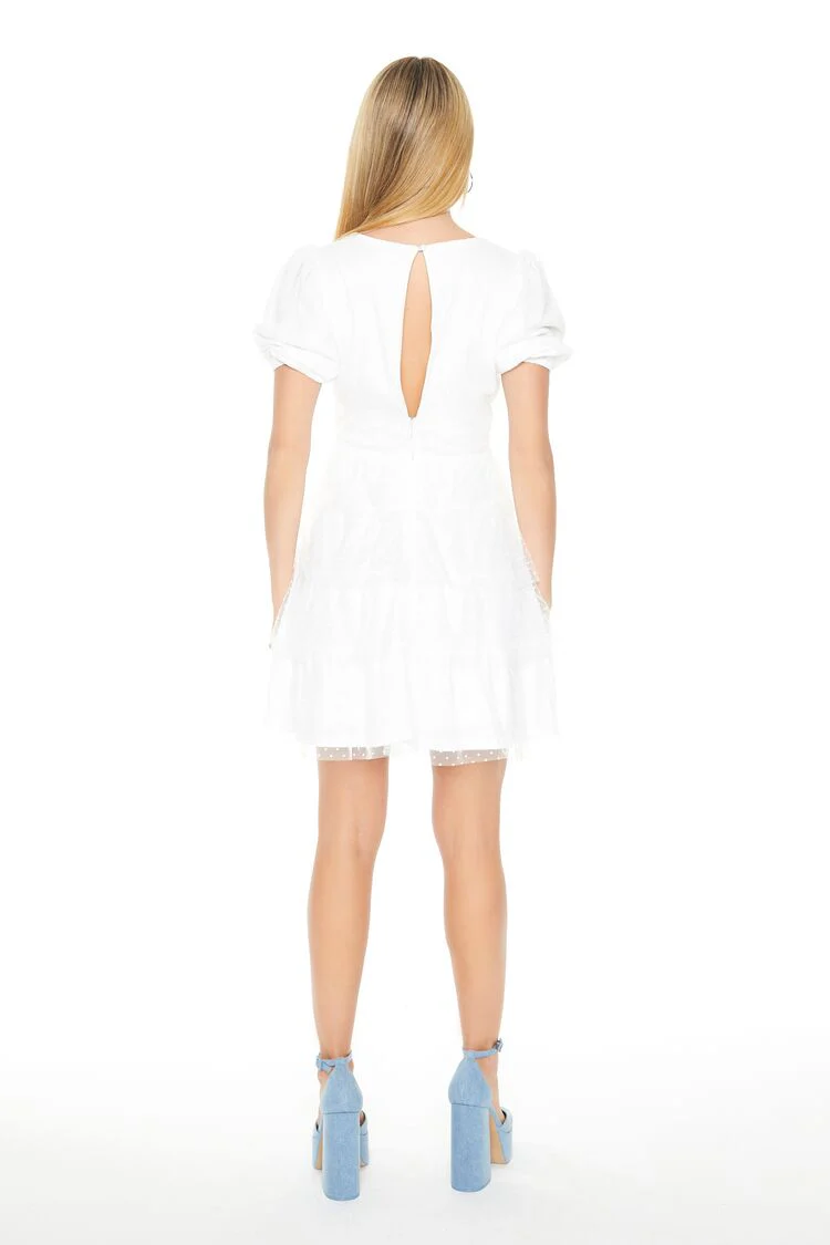 Clip-Dot Puff-Sleeve Mini Dress - Image 3