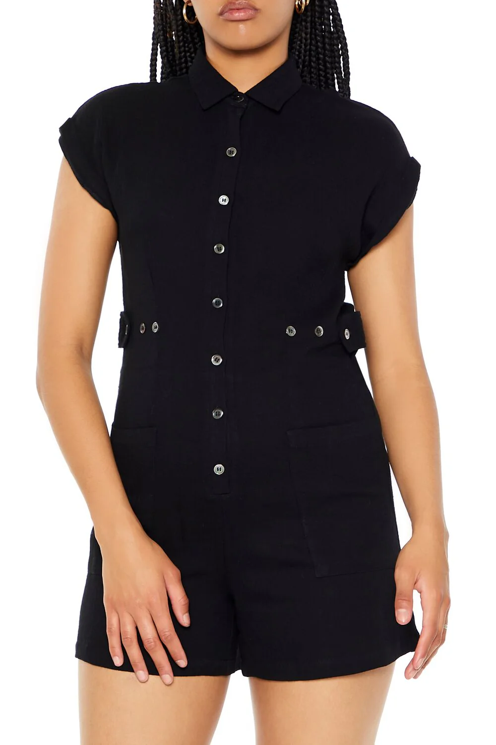 Belted Button-Front Romper - Image 4