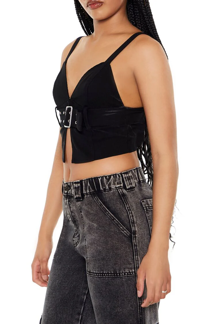Belted Denim Crop Top - Image 2