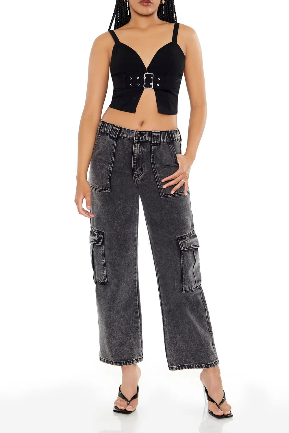 Belted Denim Crop Top - Image 4