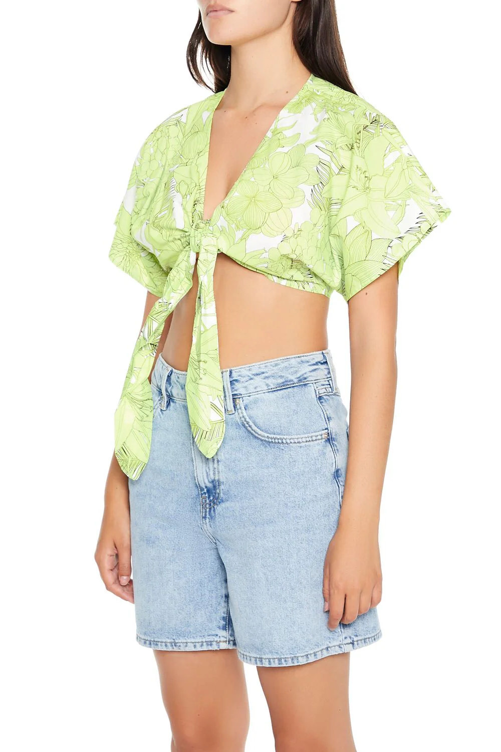 Floral Print Tie-Front Crop Top - Image 2