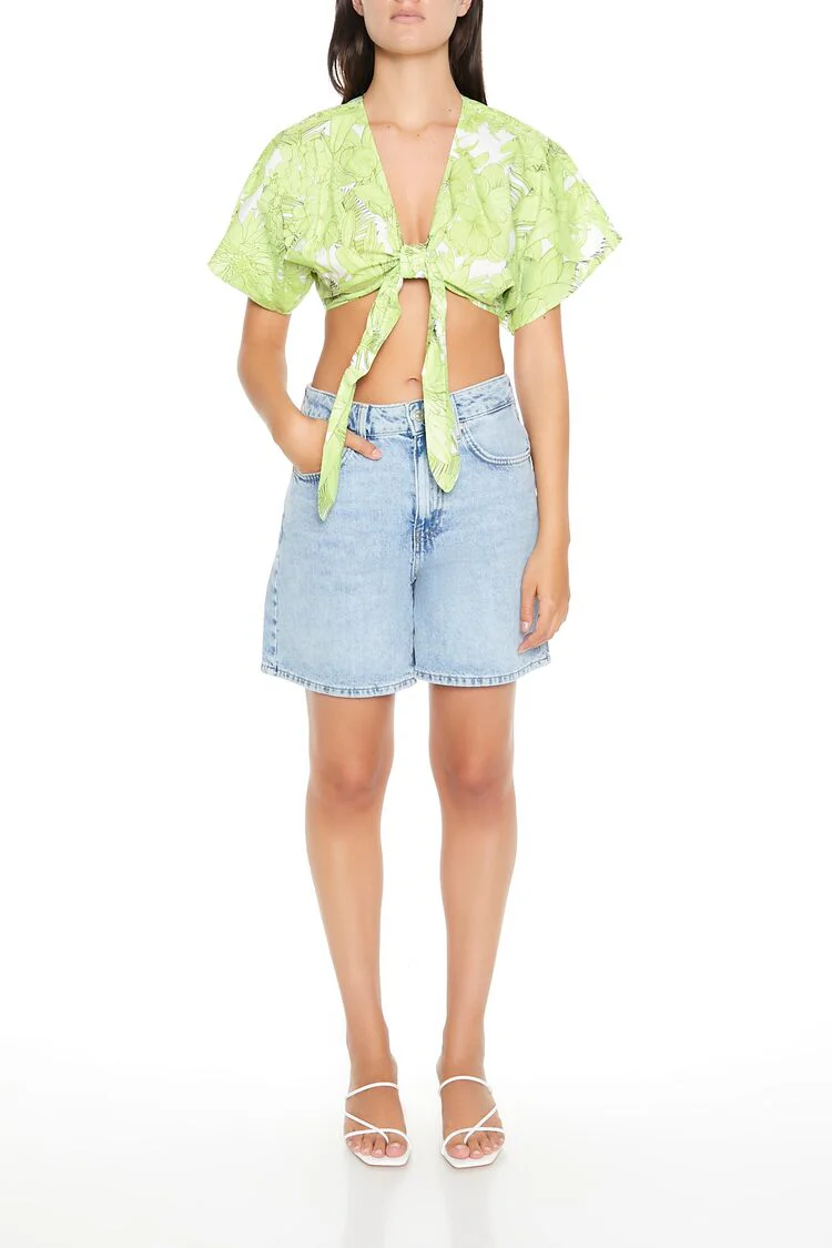 Floral Print Tie-Front Crop Top - Image 4