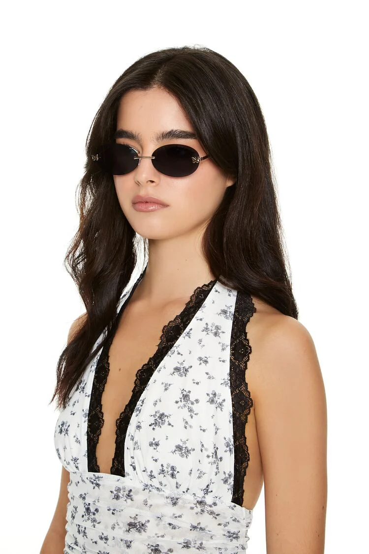 Butterfly Rimless Oval Sunglasses - Image 6