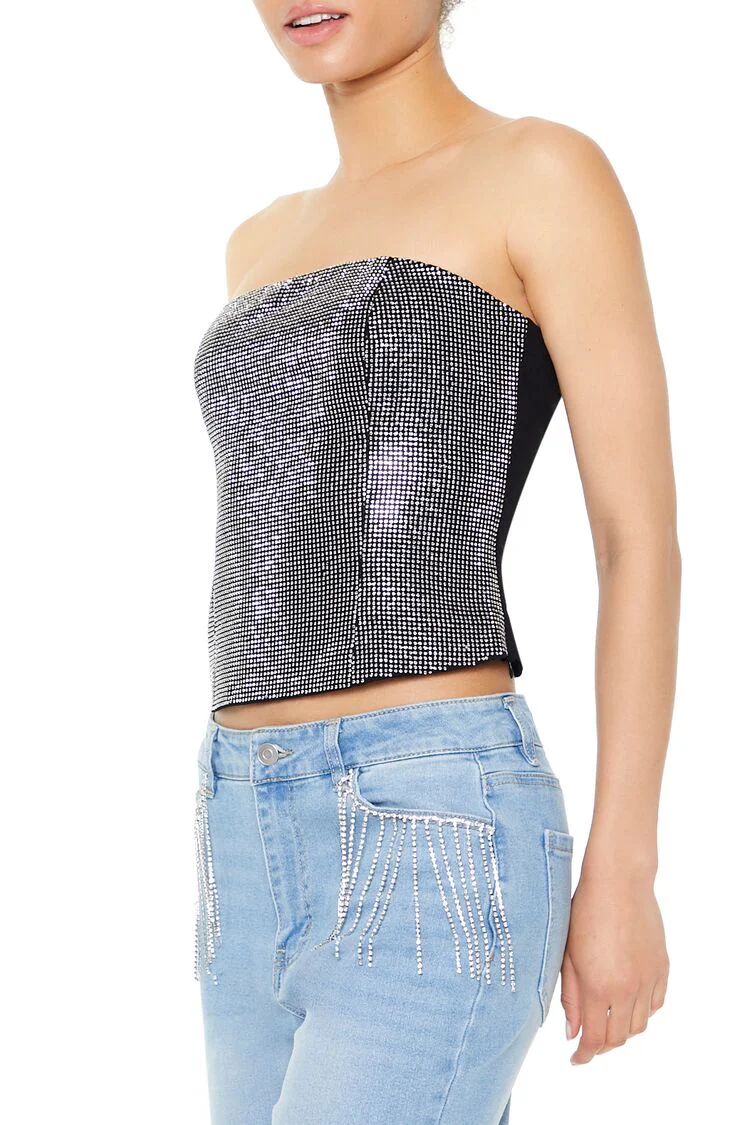 Cropped Rhinestone Tube Top - Image 2