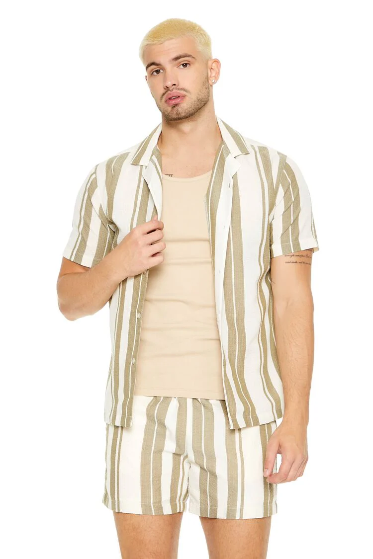 Textured Striped Drawstring Shorts - Image 4