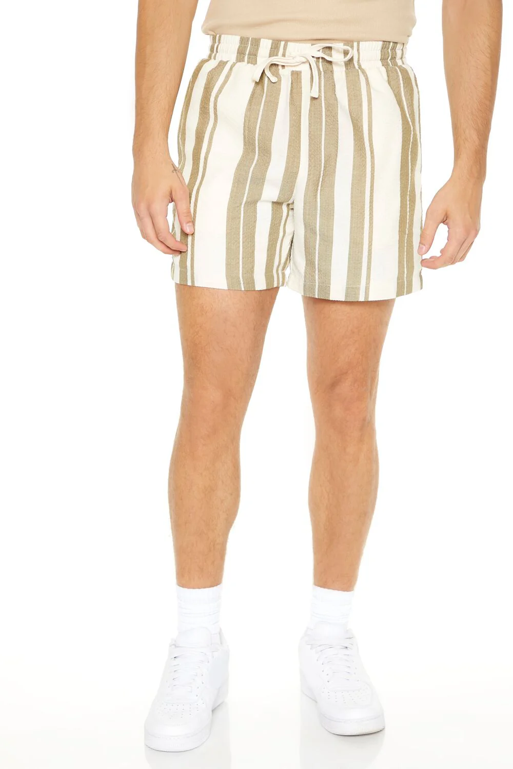 Textured Striped Drawstring Shorts - Image 5
