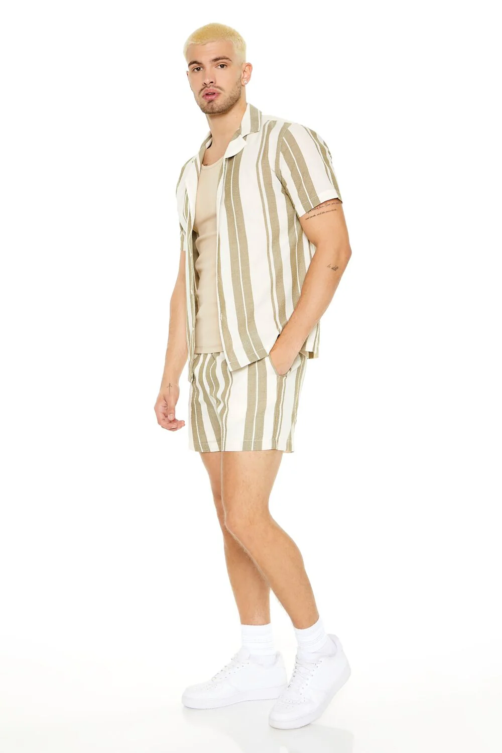 Textured Striped Drawstring Shorts - Image 6