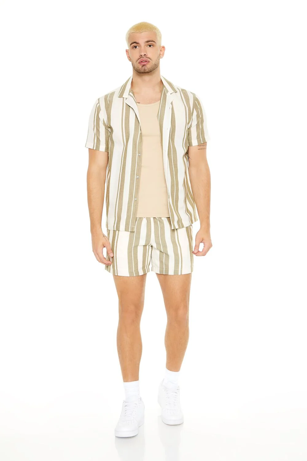 Textured Striped Drawstring Shorts - Image 7