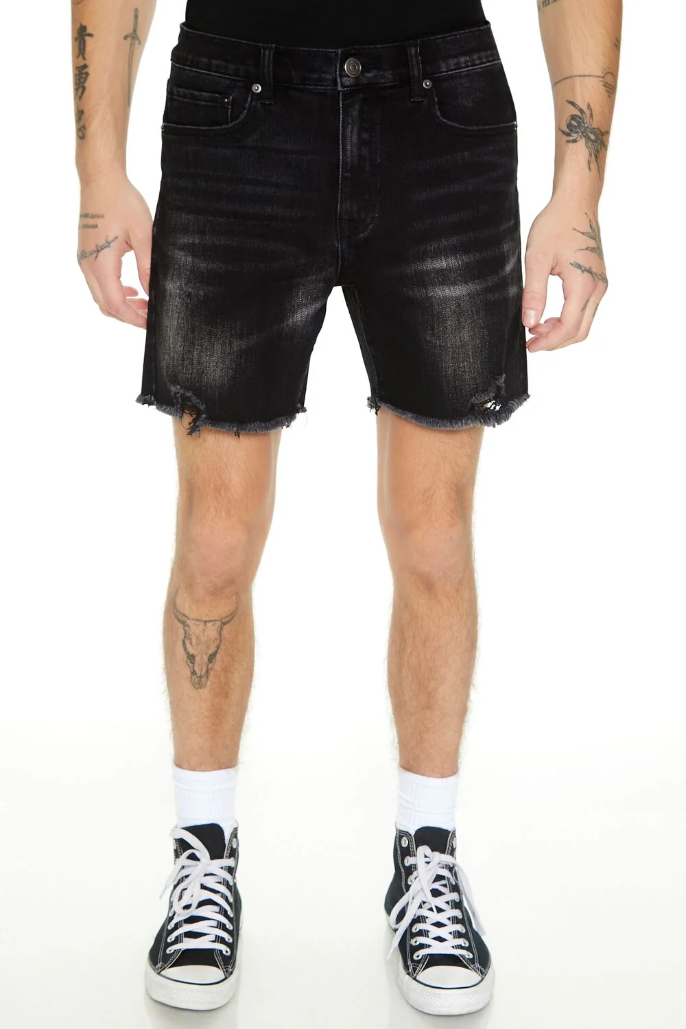 Frayed-Trim Denim Shorts - Image 4