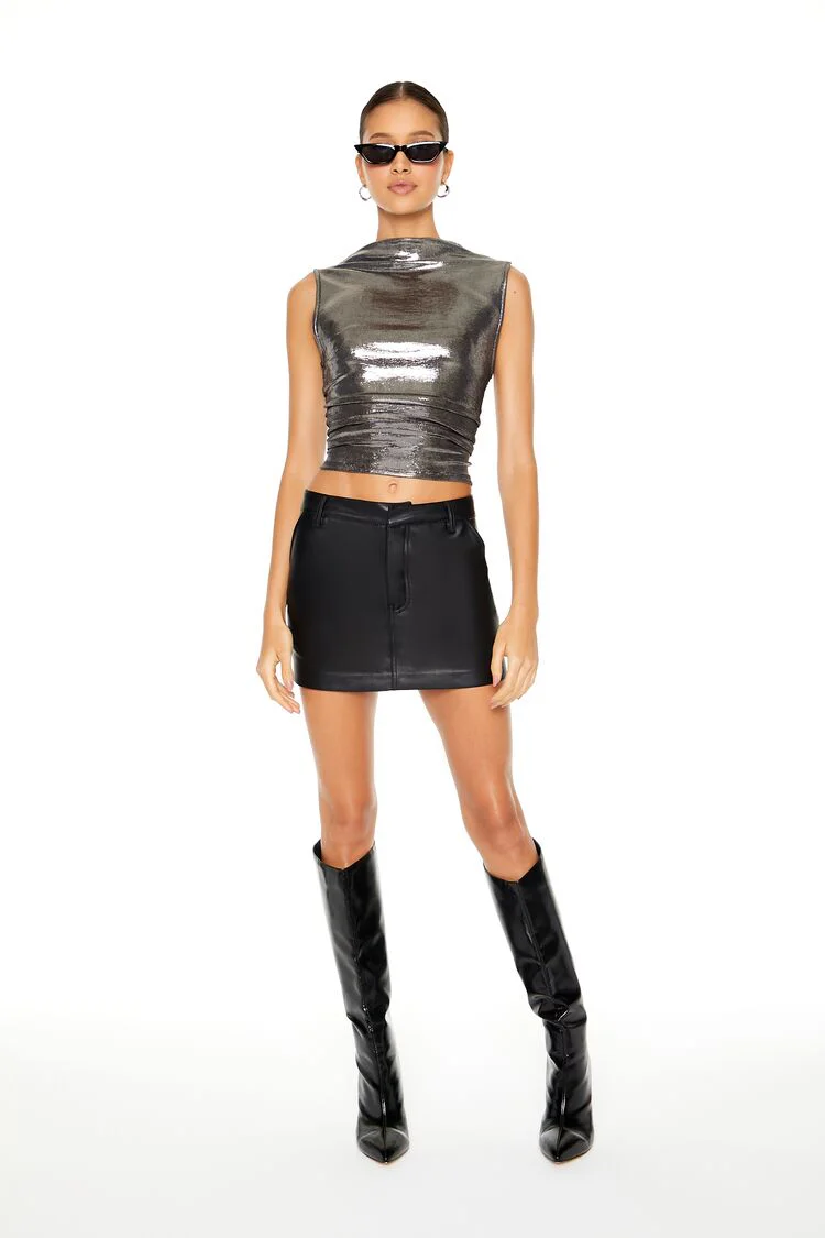 Metallic Mock Neck Crop Top - Image 4