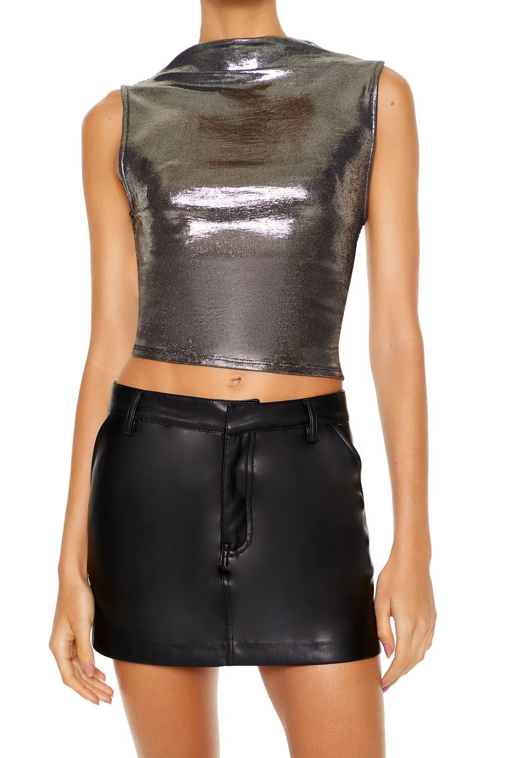 Metallic Mock Neck Crop Top - Image 5
