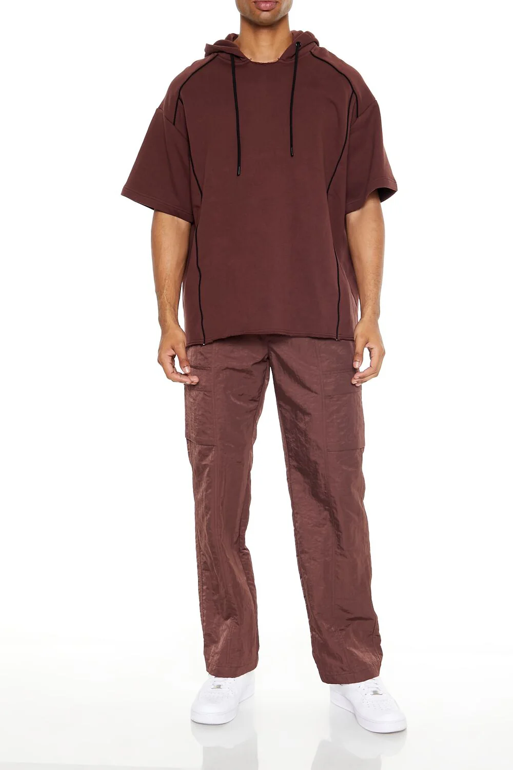 Piped-Trim Short-Sleeve Hoodie - Image 2