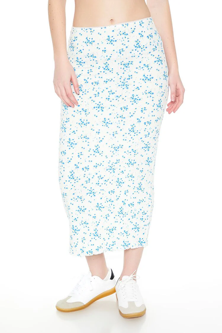 Pointelle Ditsy Floral Maxi Skirt - Image 4