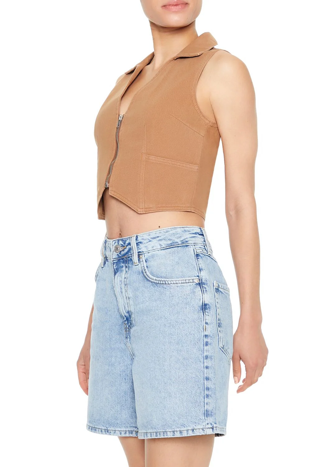 Twill Zip-Up Crop Top - Image 2