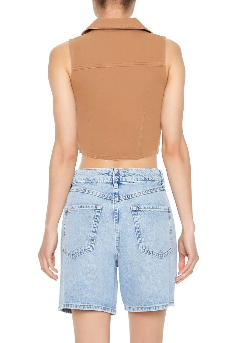 Twill Zip-Up Crop Top - Image 3