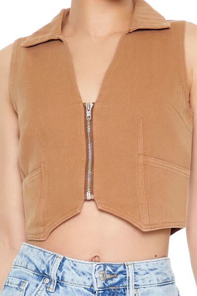 Twill Zip-Up Crop Top - Image 5