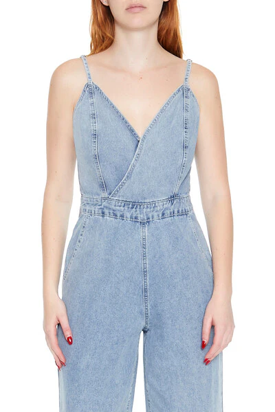 Denim Surplice Wide-Leg Jumpsuit - Image 2