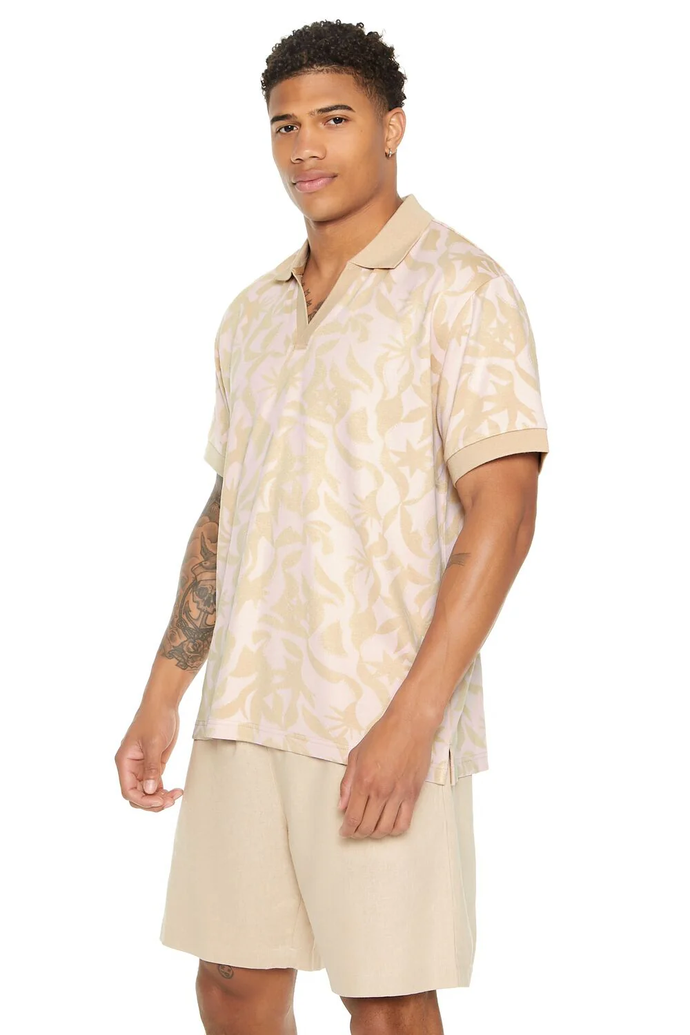 Sweater-Knit Geo Print Polo Shirt - Image 2