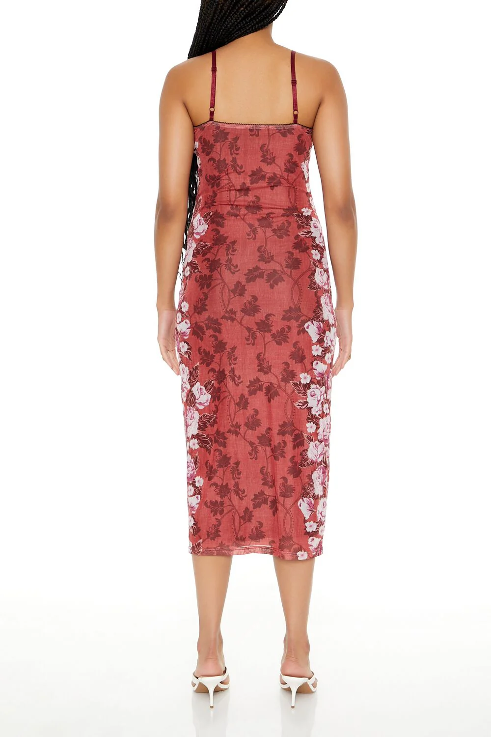 Mesh Floral Print Slip Midi Dress - Image 3