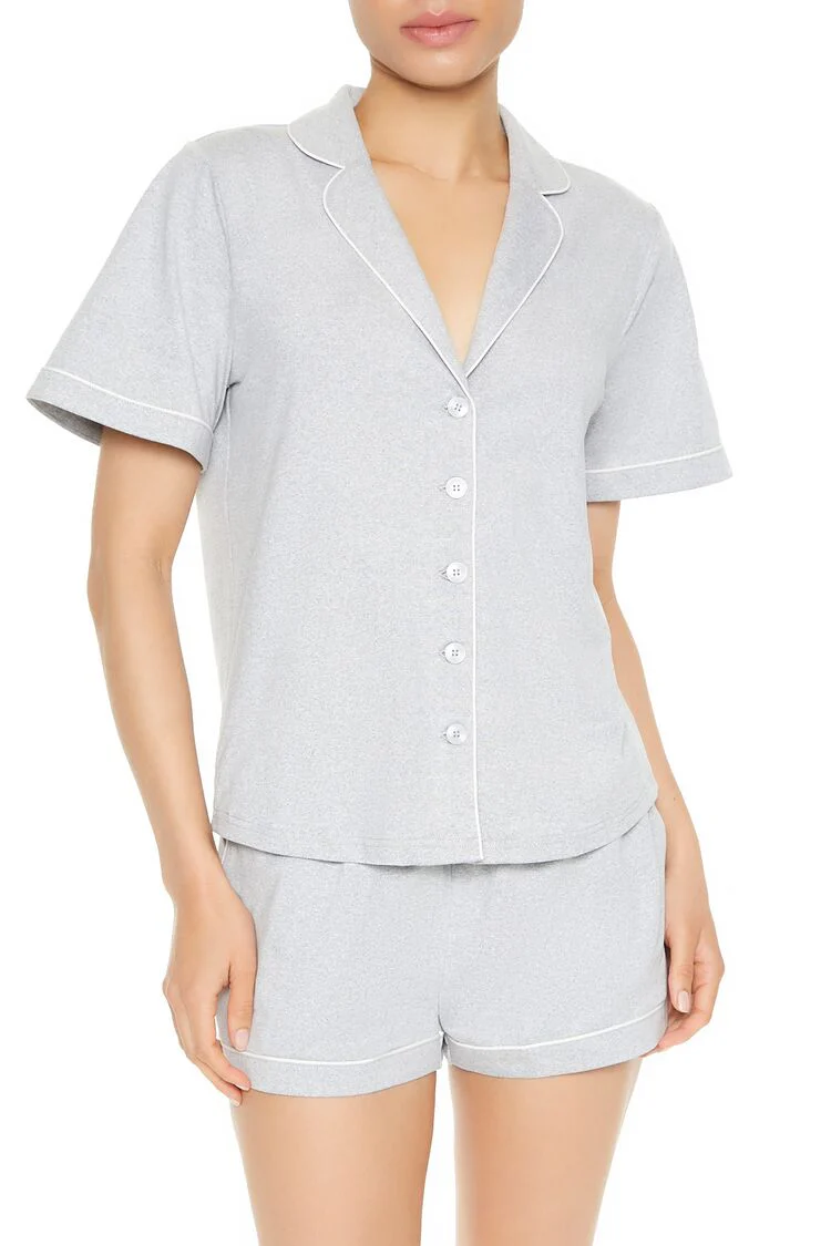 Piped-Trim Pajama Shorts - Image 4