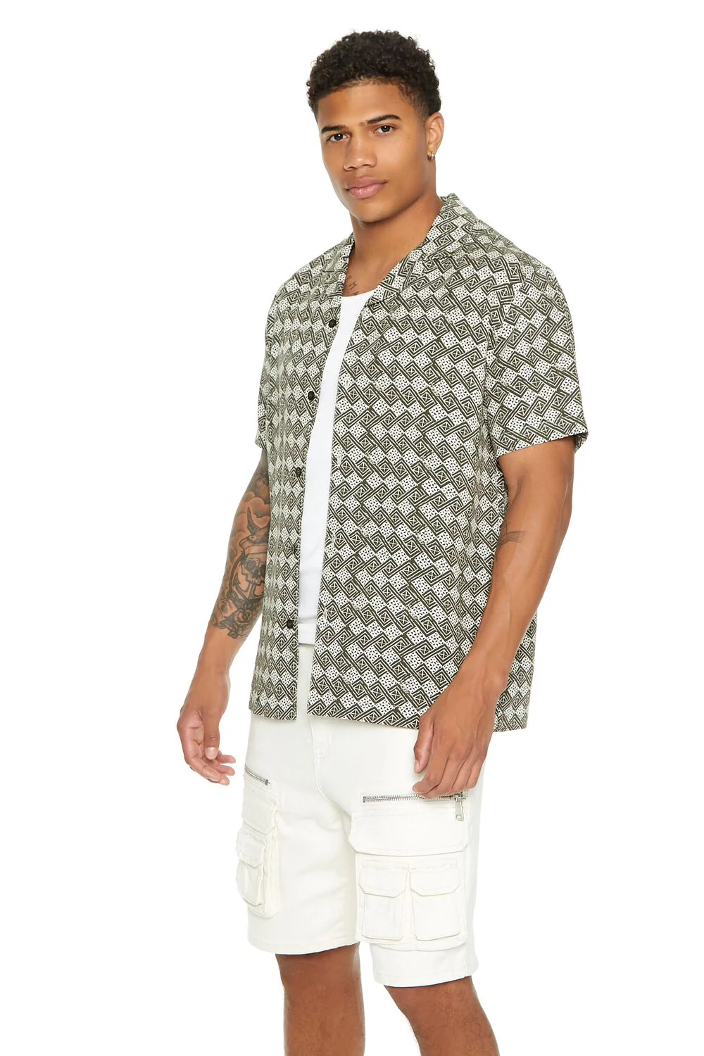 Geo Print Cuban-Collar Shirt - Image 2