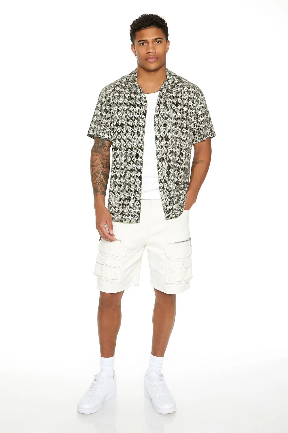 Geo Print Cuban-Collar Shirt - Image 4