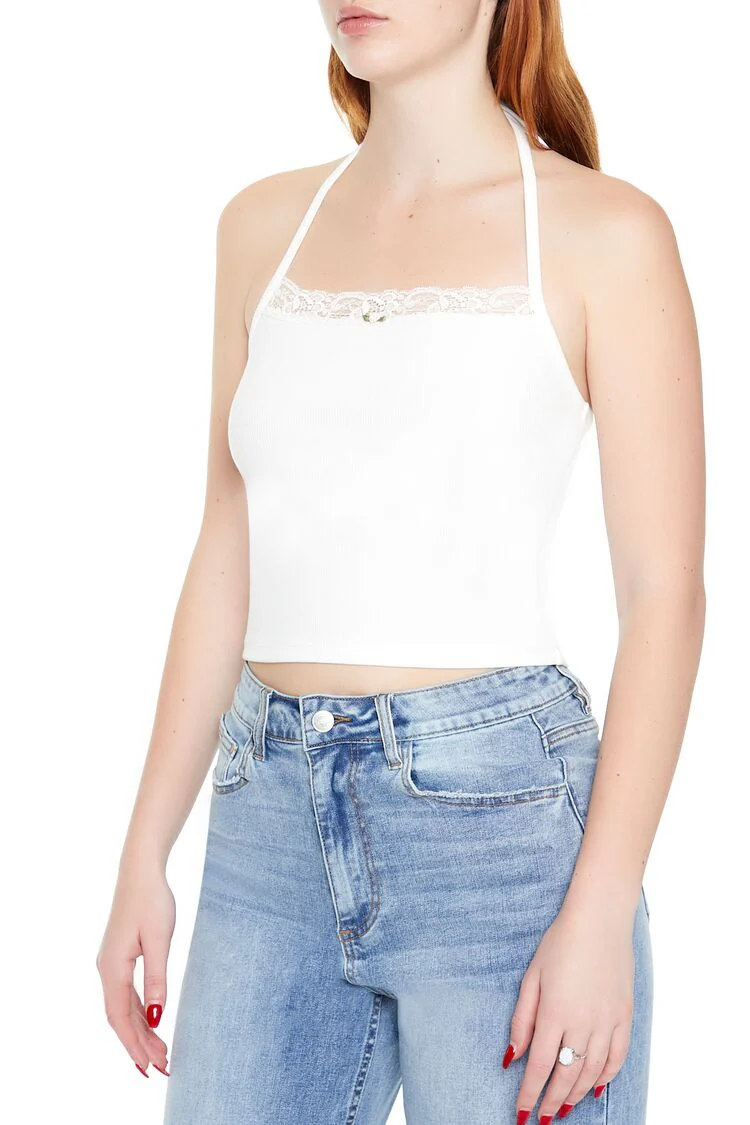 Rosette Lace-Trim Halter Top - Image 4