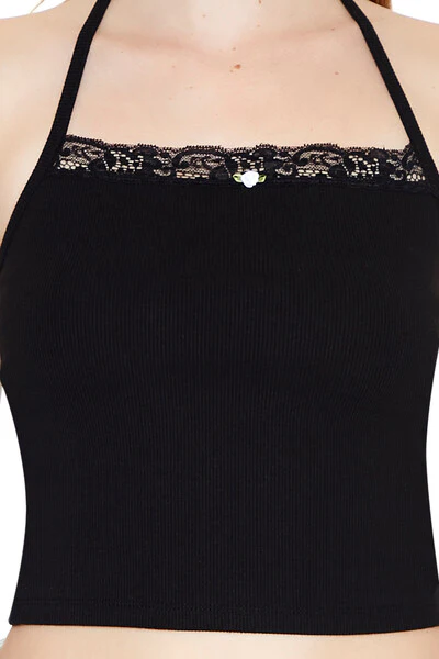 Rosette Lace-Trim Halter Top - Image 9
