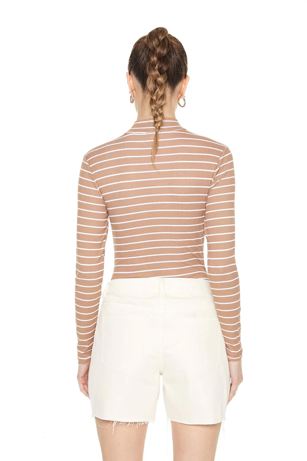 Striped Mock Neck Bodysuit - Image 3