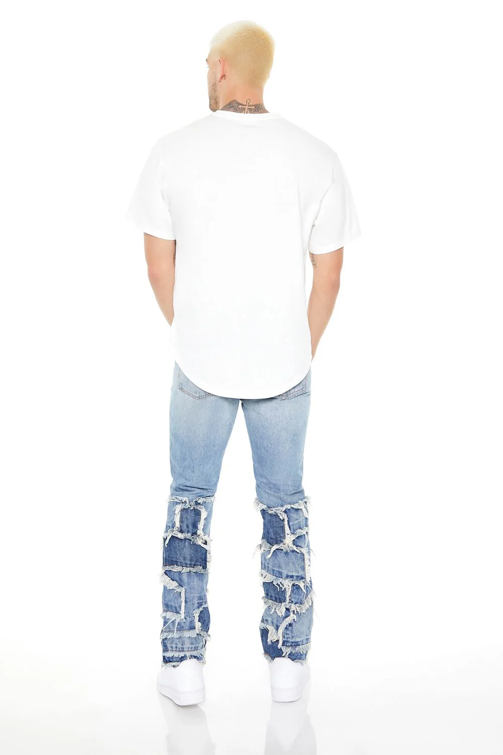 Frayed Patchwork Slim-Fit Jeans - Image 3