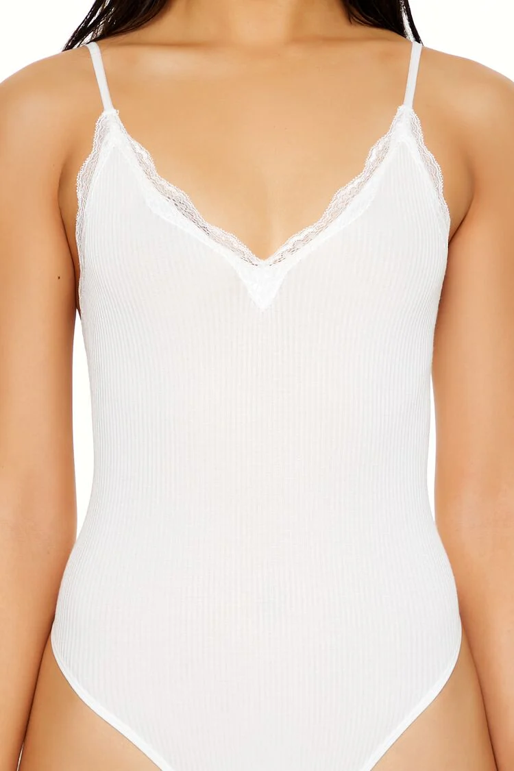 Seamless Lace-Trim Thong Bodysuit - Image 3