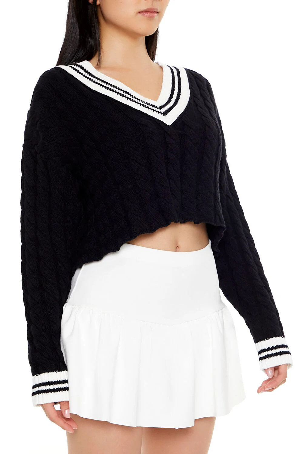 Cropped Cable Knit Sweater - Image 4
